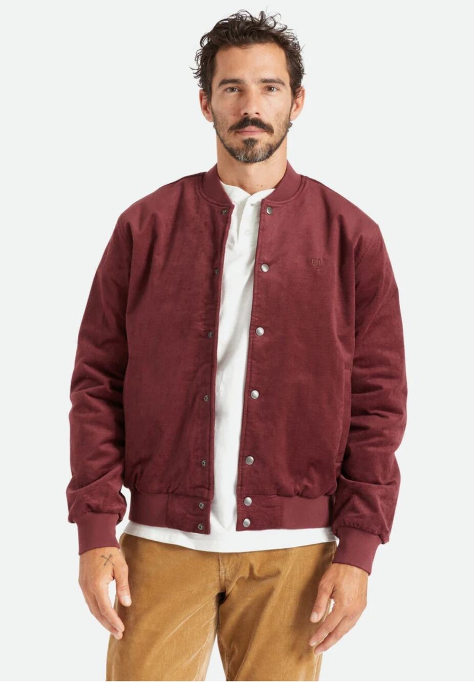Brixton Coat Mens S Burgundy Dillinger Bomber Jacket Snap Button Front